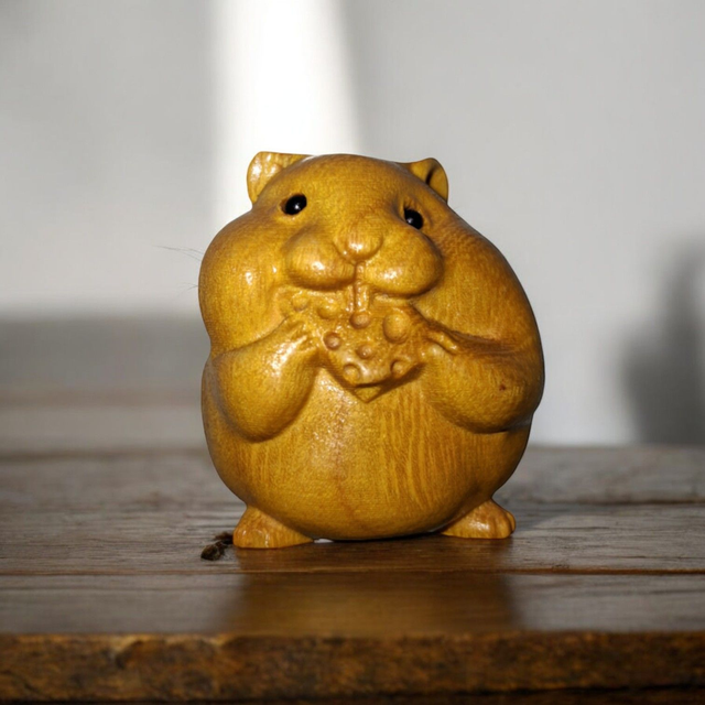 Echtholzfigur Maus handgeschnitzt