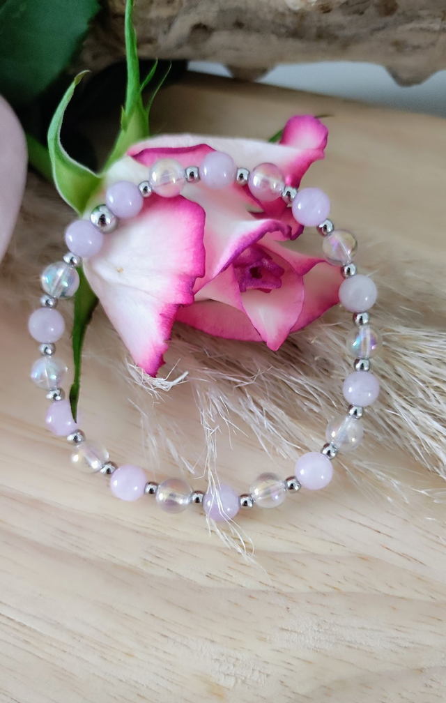 Bracelet "Guérison émotionnelle" Kunzite et Quartz Aura