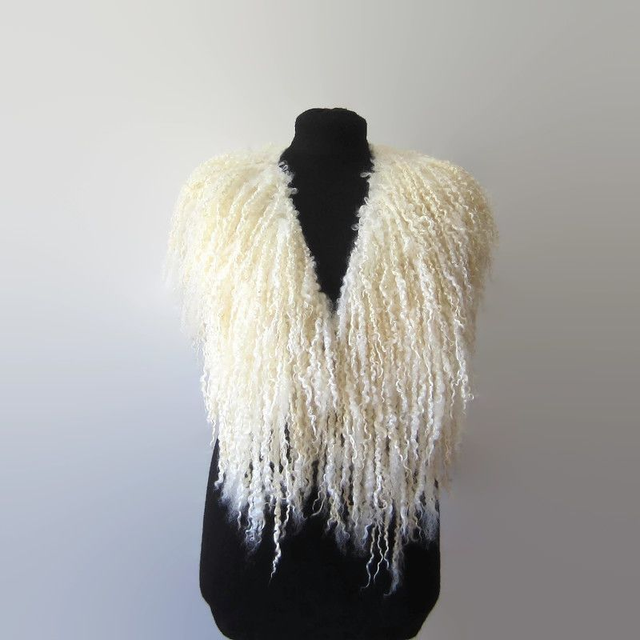 Colletto donna lana infeltrita Colletto Bianco OOAK feltro fatto a mano caldo morbido Pelliccia ecologica