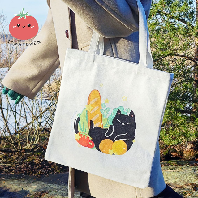 Tote bag: Grocery food bag with black cat