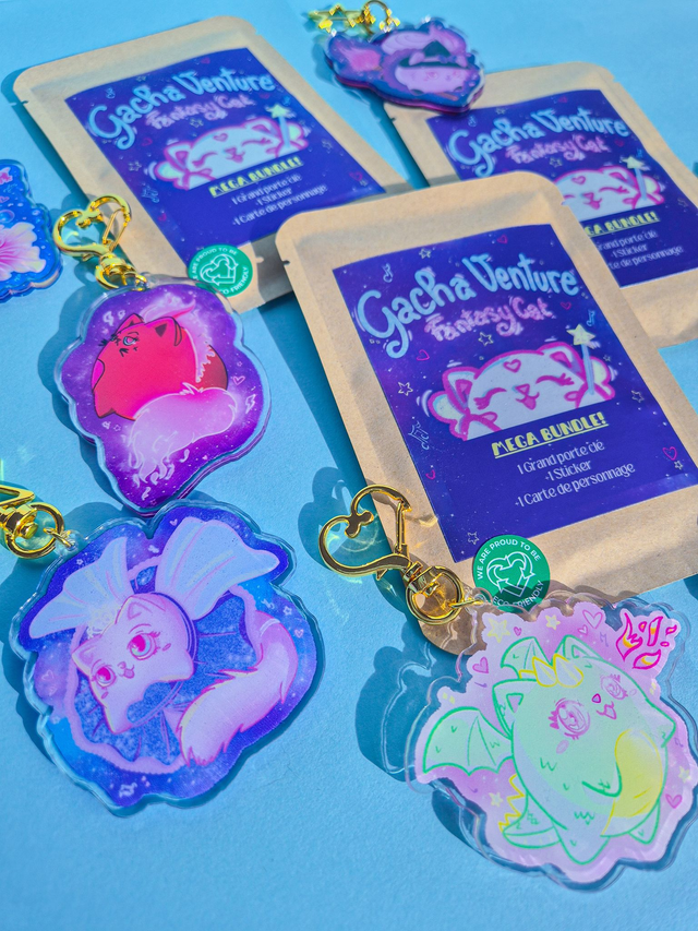 Booster Fantasy Cat - Keychain + Sticker + Carte personnage