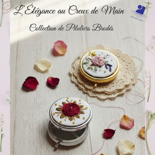 Boîte Pilulier Brodé Main de Sac Élégant