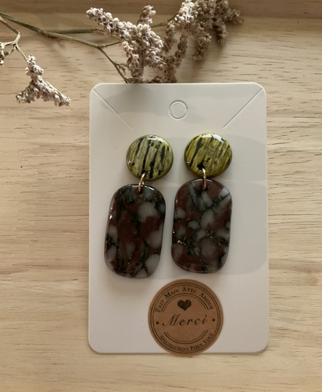 A8 Puces d’oreilles pendantes en pâte polymère,résine UV dorées en acier inoxydable ,⛔️aux -6 ans