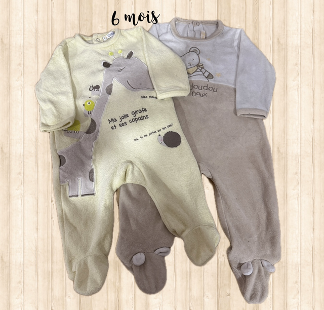Lot de 2 pyjamas, velours, 6 mois