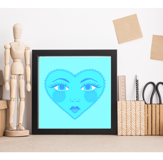 Blue Heart Face Art Print
