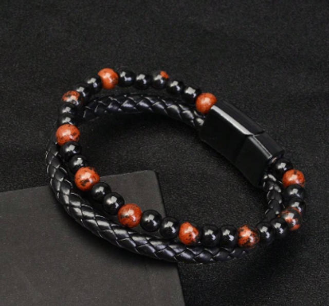 Bracelet vintage tressé à double couche et œil de tigre homme