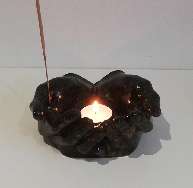 Support 4 éléments en sable noir et fleurs séchées