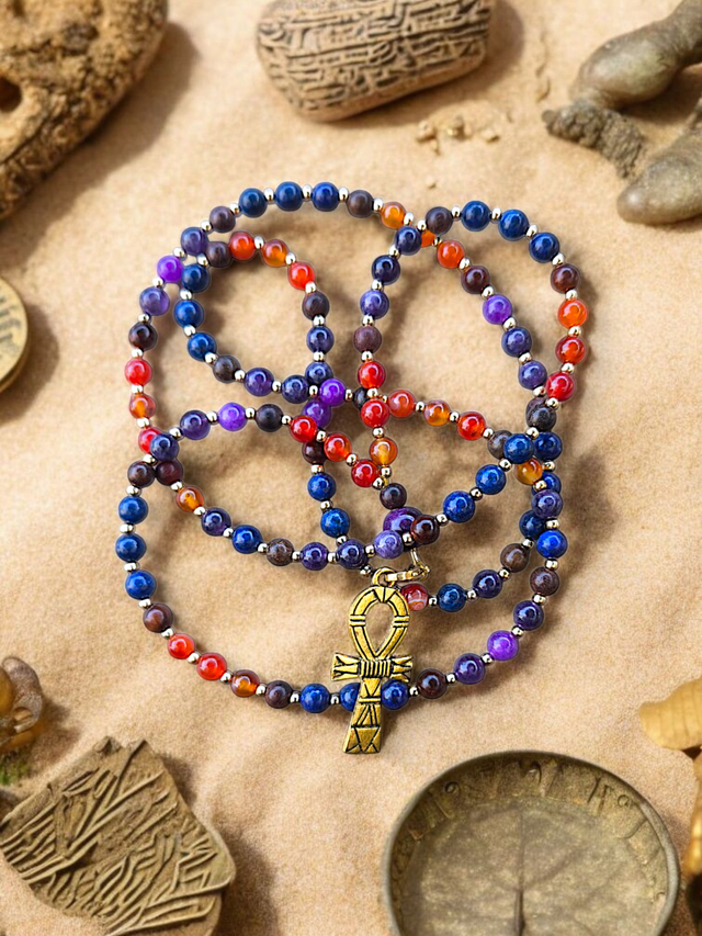 Collier MALA | ANKHERU - Cornaline/Améthyste/Lapis-lazuli