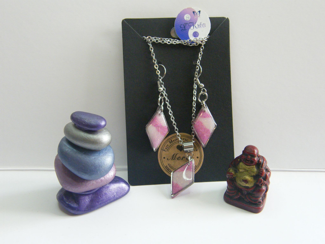 Losange Rose Clair/Blanc pailleté