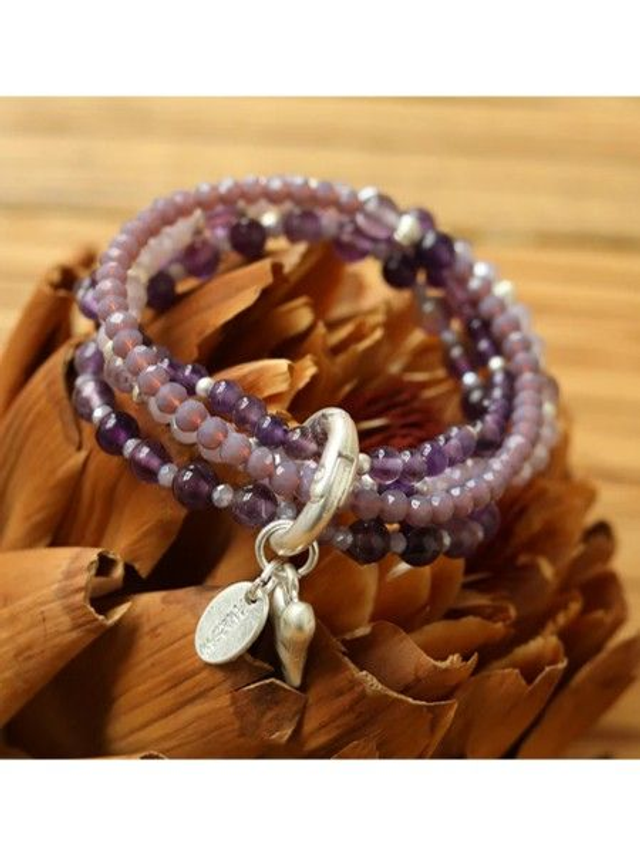 Andreani Armband aus echtem Amethyst mit Herzanhänger lila