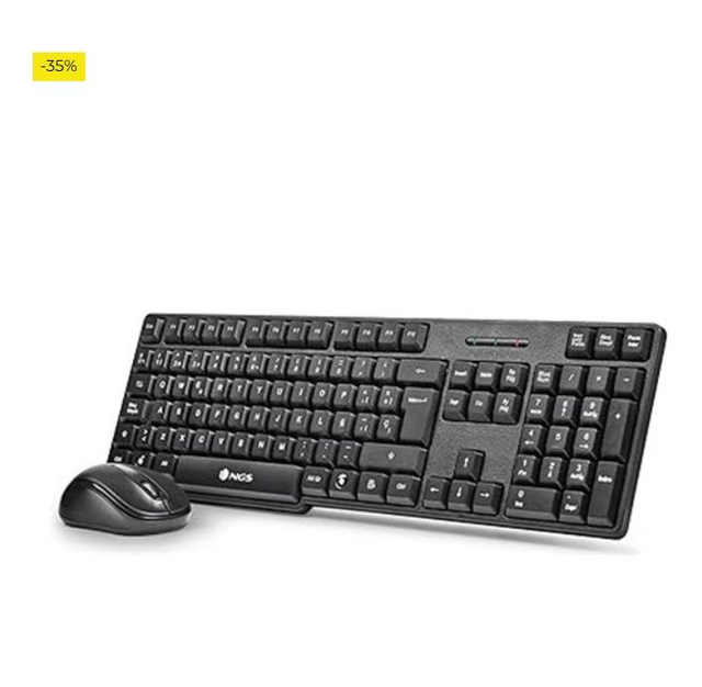 NGS Euphoria- Kit de Ratón y Teclado Inalámbrico de 2.4 GHz, QWERTY Español, Negro