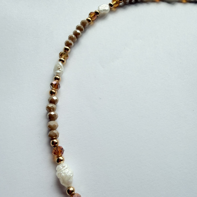 CAMILLE - Mocha Brown and Pearl Beaded Toggle Necklace