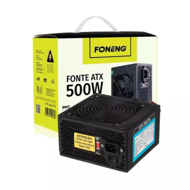 Fonte ATX para PC 500W Bivolt com 6 Conectores FDD Foneng HDW-004
