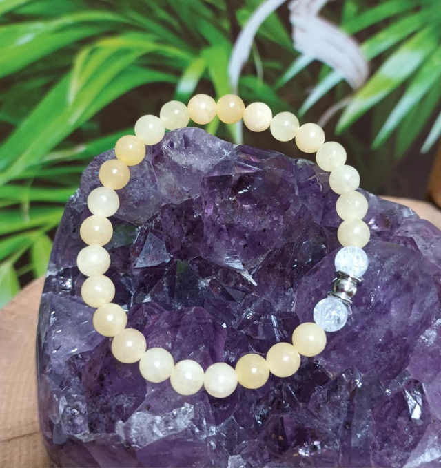 Bracelet en calcite orange et cristal de roche