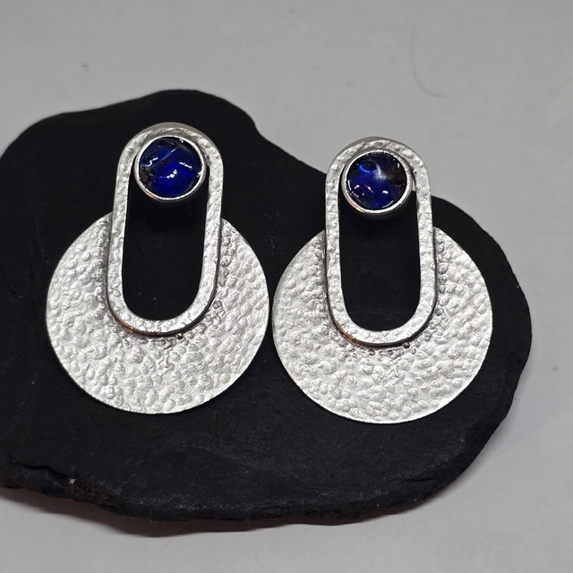 RawDeco Collection: Blue Seaglass Disc Stud Earrings