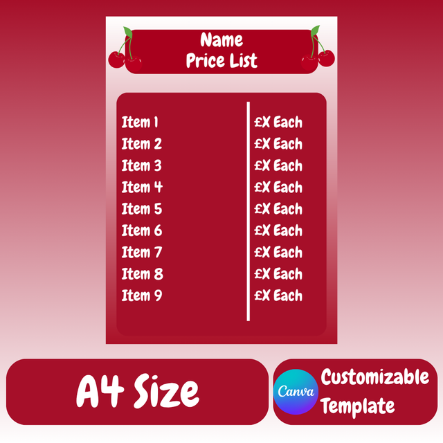Cherry Artist Vending Price List Template