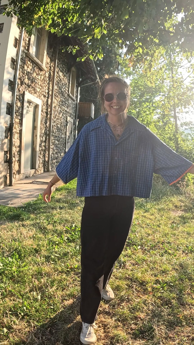 Chemise upcyclée à carreaux bleus