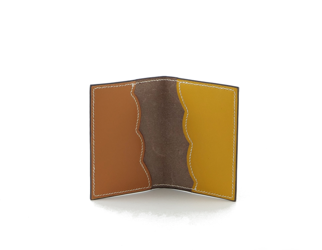 Porte-Cartes SORA Tricolore Marron foncé - camel - jaune soleil fil blanc