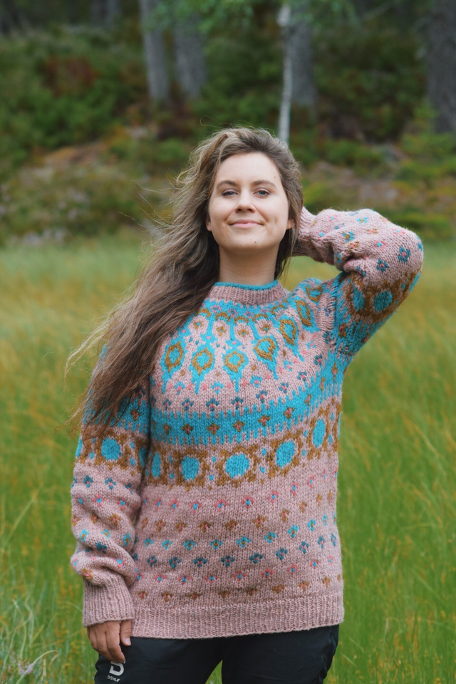 Kathmandu Polar Sweater Kit - Col 11 (Powder Pink Troll and Blåne) - Wool &amp; Pattern - Linka Neumann