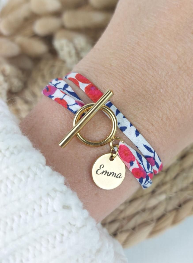 Bracelet Liberty et médaille gravée personnalisable 