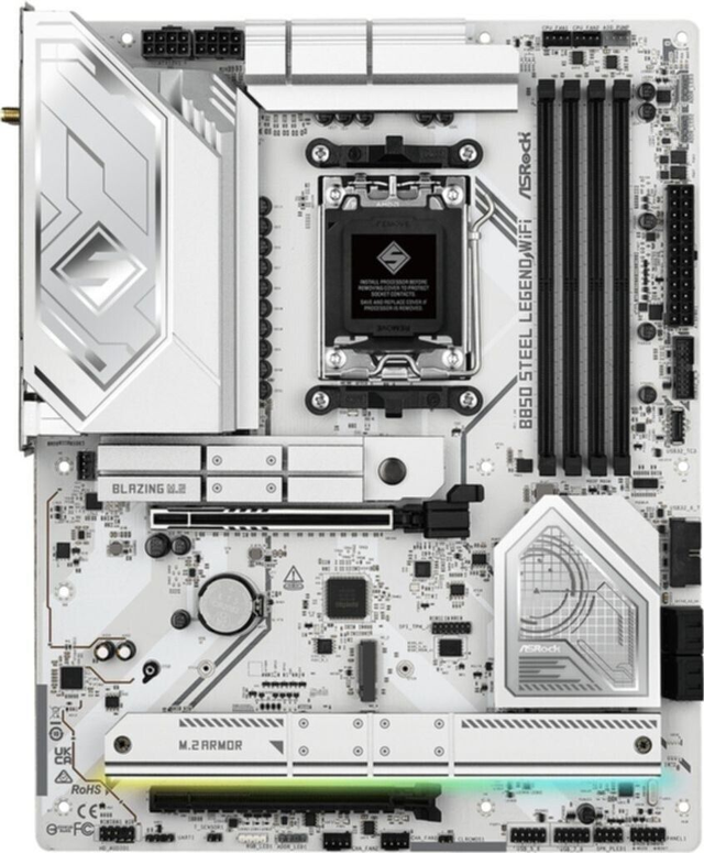 02.2.0120 – Scheda Madre ASRock B850 Steel Legend WiFi – ATX mid‑range bianca/argento con WiFi 7 per Ryzen 7000/8000/9000