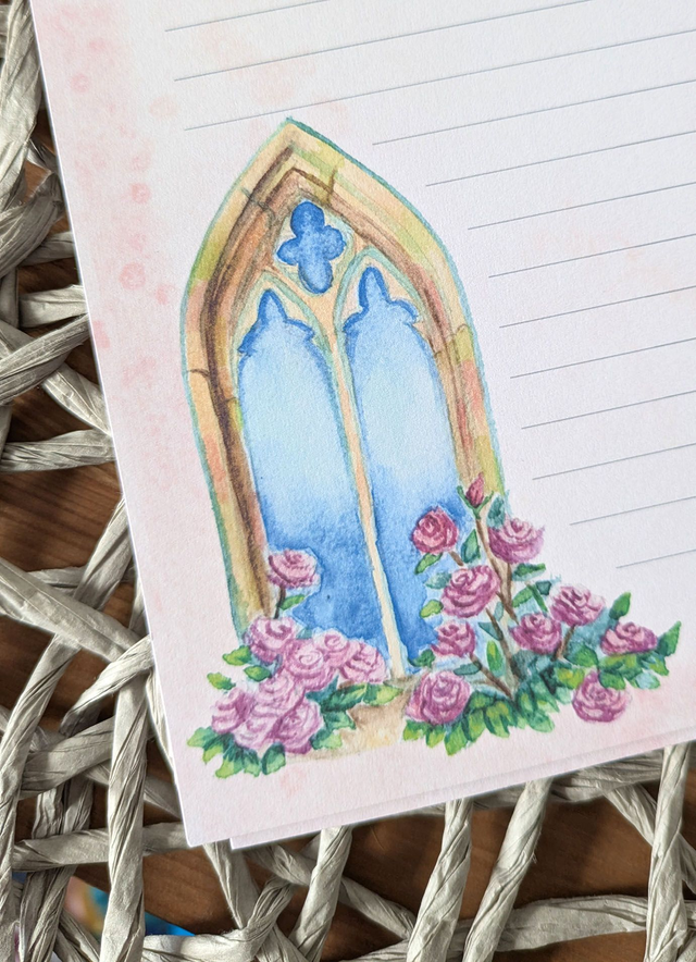 Papier à lettres gothique aux roses – Set artisanal fantasy
