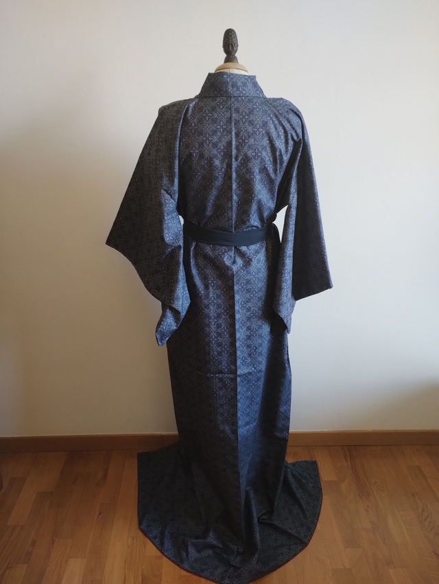 OSHIMA Unused Silk Kimono, Japanese Blue Vintage Silk Jacket Coat, Vintage OSHIMA Kimono, Gift for Her