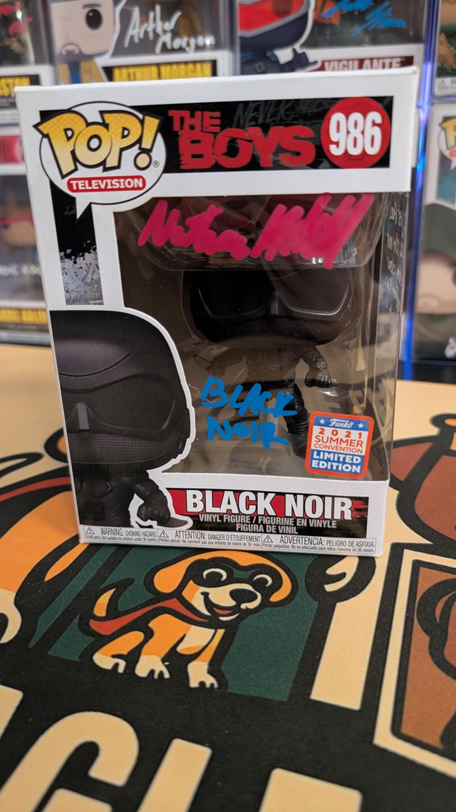 Funko Pop The Boys Black Noir 986 Signed By Nathan Mitchell with SWAU COA
