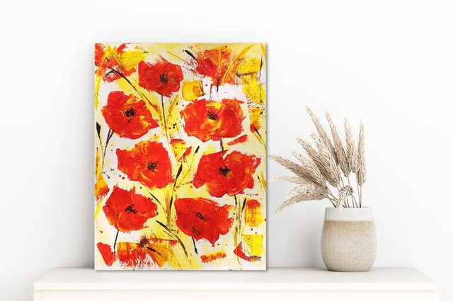 Tableau Coquelicots Abstrait 🌺 | Art Floral Moderne – Décoration Murale Énergisante 🎨