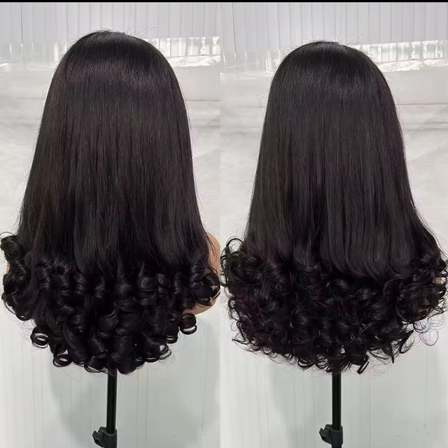 Perruque cheveux naturels – Lisse avec boucles aux pointes