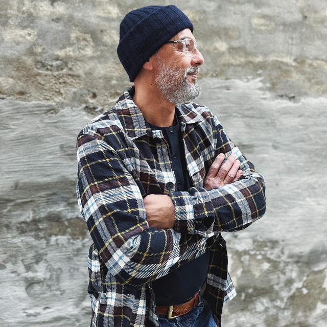 BIG CHECKED HEAVY FLANNEL OVERSHIRT Blue Check