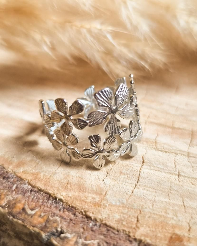 Bague "Multi fleurs" - Modèle double argenté