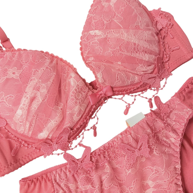 Hot pink butterfly lace Japanese Bra + Underwear Set UK 32C  