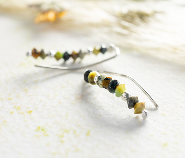 Pendientes trepadores de plata 925 con piedras verdes