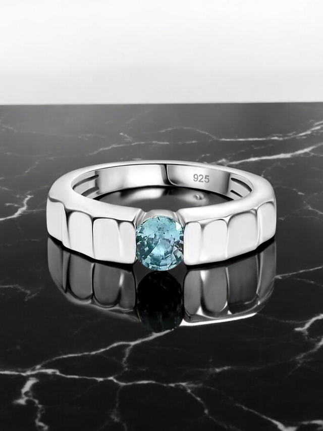 Beautiful Natural Aquamarine Zircon Solitaire Ring.