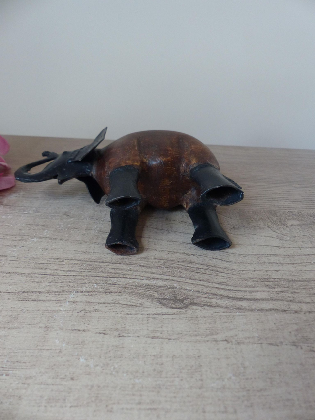 Figurine éléphant en bois et métal, Eléphant sculpté en bois, artisanat indien, Vintage wood and Iron elephant, sculpture éléphant cadeau