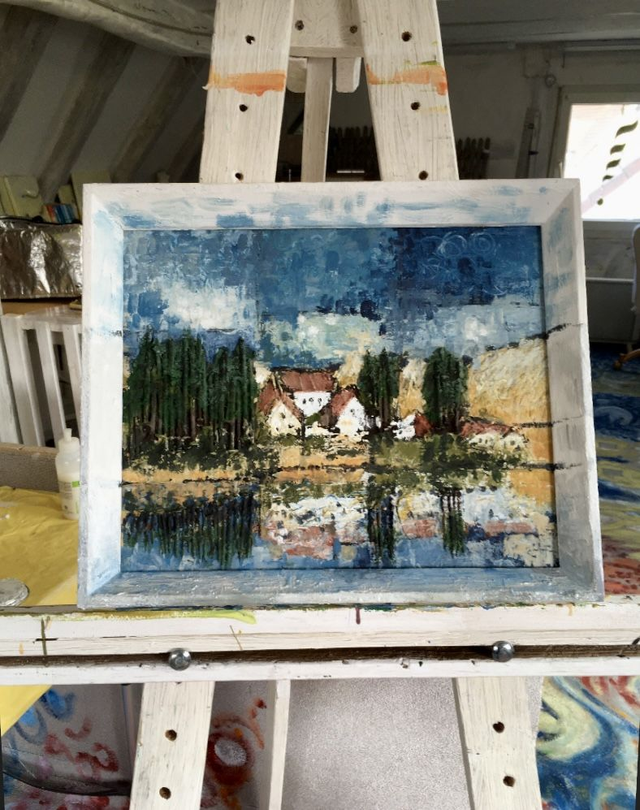 Acrylbild Landschaftsimpression „Häuser am See“