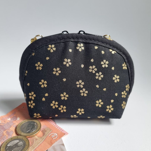 Porte-monnaie arrondi &quot;Sakura&quot; noir doré