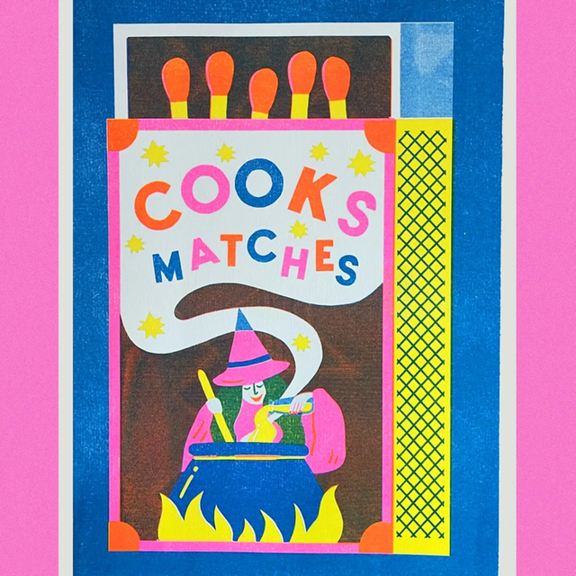 A4 Risograph Cooks Matches Witch Matchbox Print