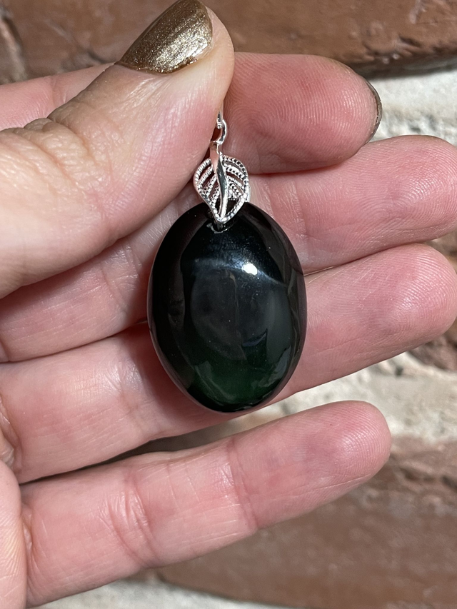 🌑OBSIDIENNE OEIL CELESTE avec bélière en argent 925