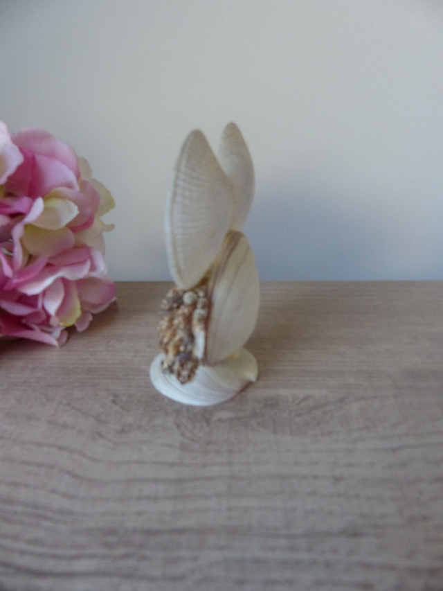 Statuette chouette hibou en coquillages - Sculpture vintage artisanat français, Décoration bord de mer, Souvenir famille vacances à la plage