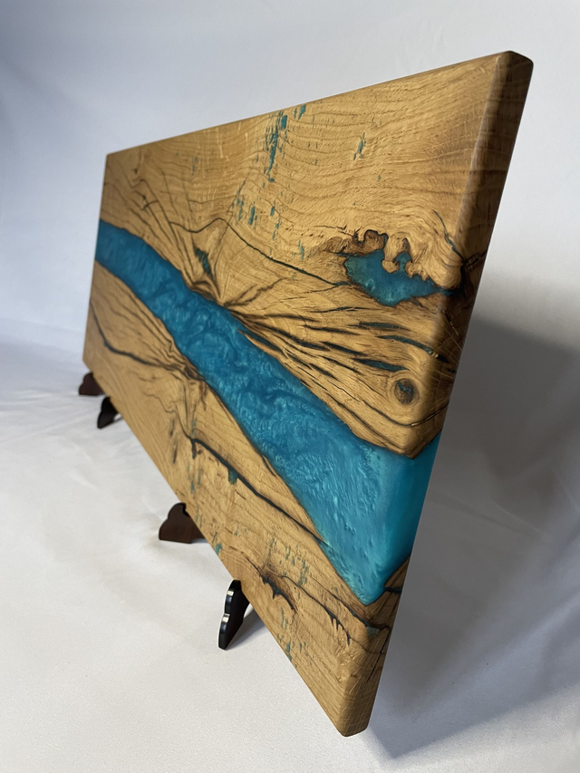 Serveerplank Eikenhout en Epoxy Licht Blauw