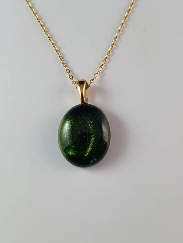 Collier Verre Fusing - Verre Couleur Vert Aventurine
