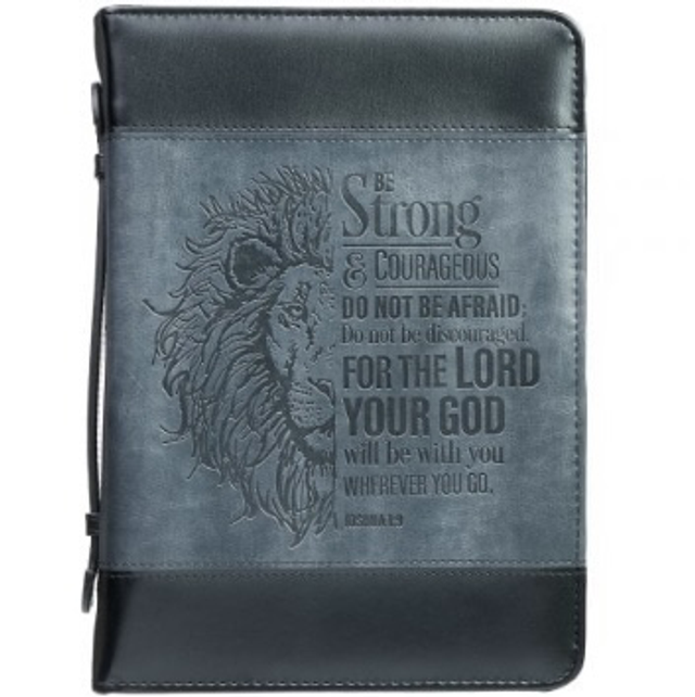 Be Strong Lion Two-Tone Classic Bible Cover - Joshua 1:9 Medium 