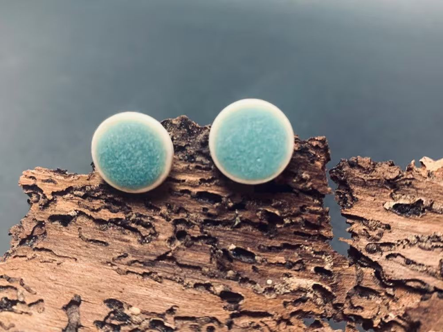 Ceramic Ear Studs, Turquoise matt | 925 Sterling Silver | mini-large, handcrafted, 925 Sterling Silver/silver-plated