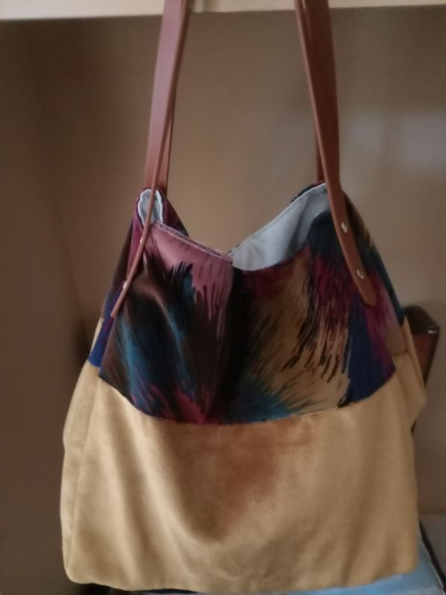 Grand sac cabas cube fait main duo de velours ras haute qualité 