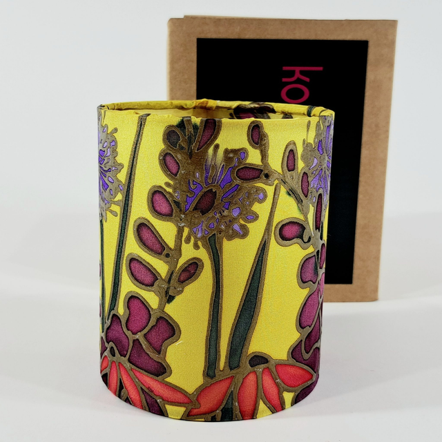 Yellow garden hand painted silk tealight holder   
