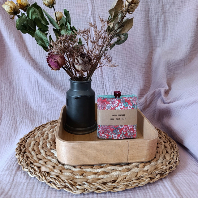 5 Cotons Lavables Fleuris Vert d'Eau