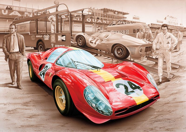 Ferrari P4 330 - Le Mans Paddock 1967 - Framed Print | Le Mans Art