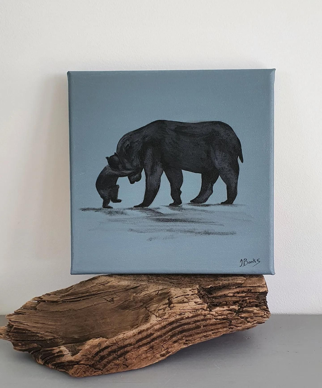 Original Small Papa Bear Painting 21.5 X 21.5 Cm